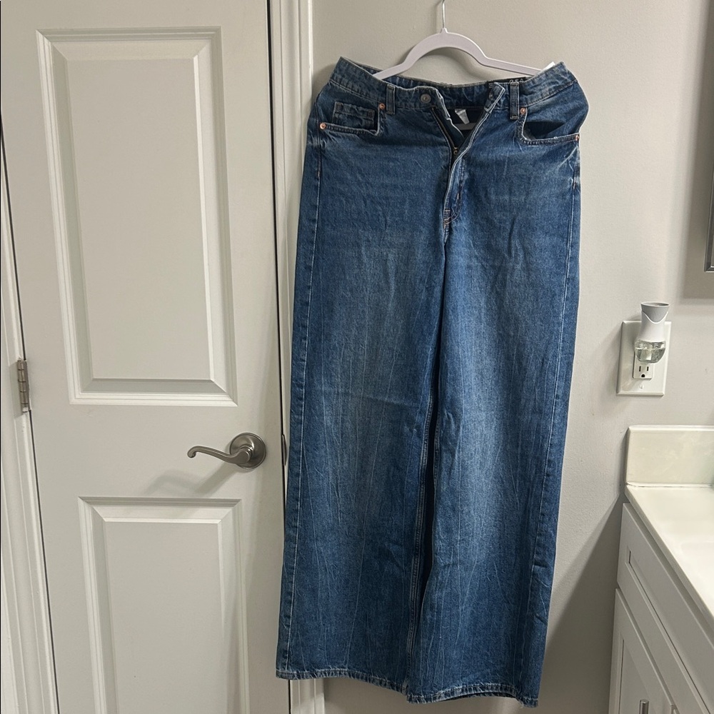 H&M Women's Wide Large High Waist Blue Jeans